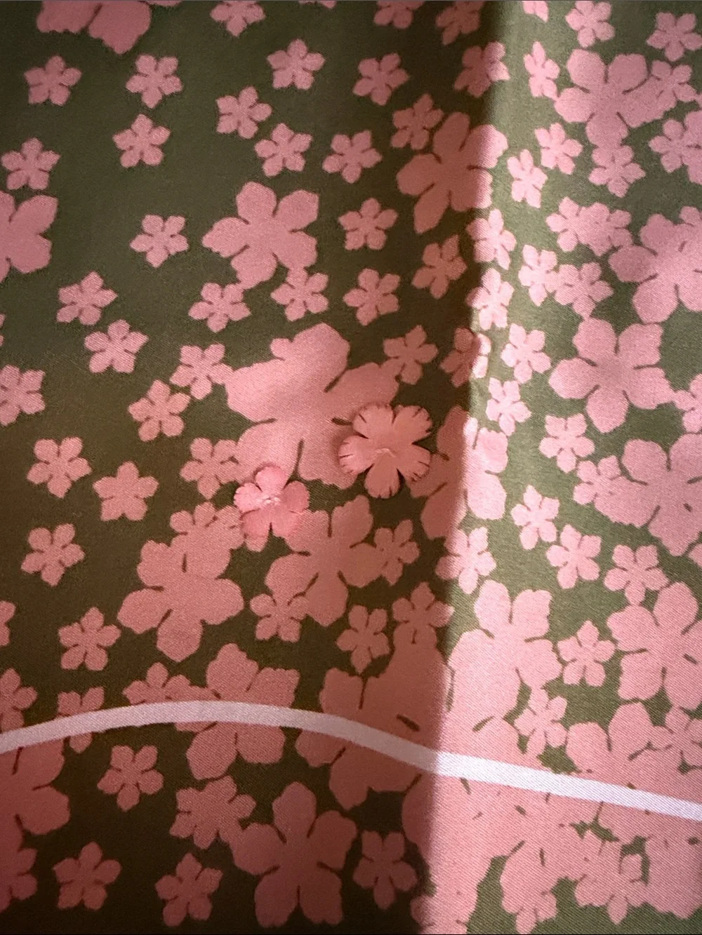 Pink Floral Silk Scarf - Pink on Olive